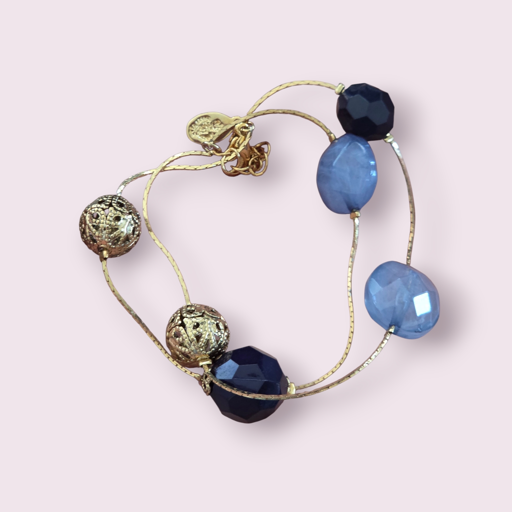 Premier Gold-Tone Bracelet With Light Blue And Navy Beads 15$
